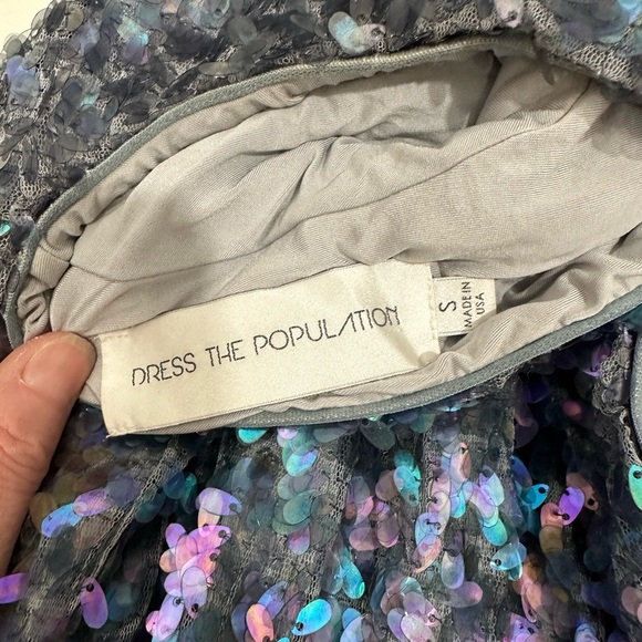 Dress the population gray iridescent-backless mini dress S - Picture 7 of 8